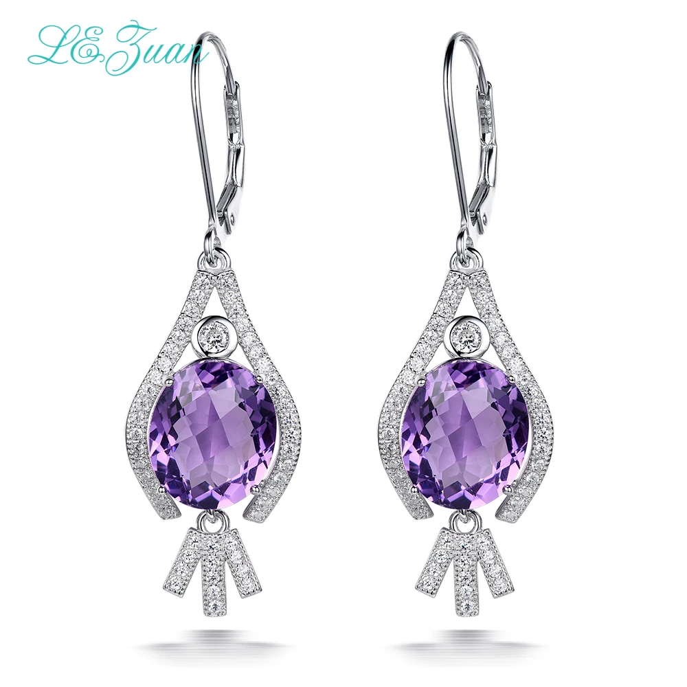 

L&zuan 9.15ct Natural Amethyst Drop Earrings 100% 925 Sterling Silver Jewelry Cluster Gemstone Luxury Earrings For Women