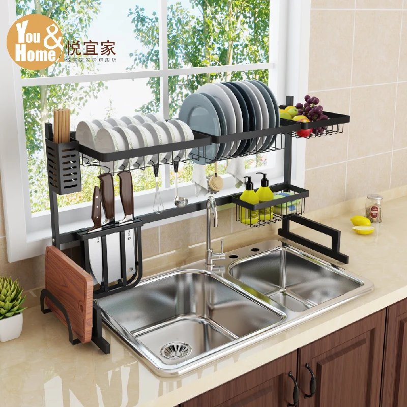

Black stainless steel kitchen shelf sink drain drying bowl dish rack kitchen utensils storage pool storage bowl shelf