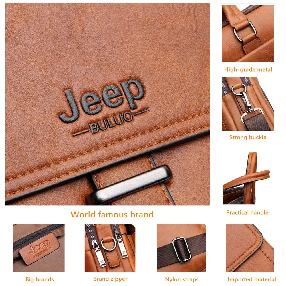 Мужской повседневный портфель jeep buluo коричневый для документов сумка ноутбука