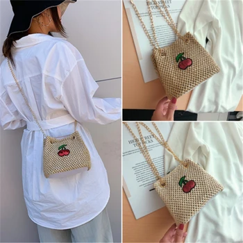 

Fashion UK Women Shoulder Bag Straw Rattan Woven Messenger Handbag Beach Travel Flap Bags