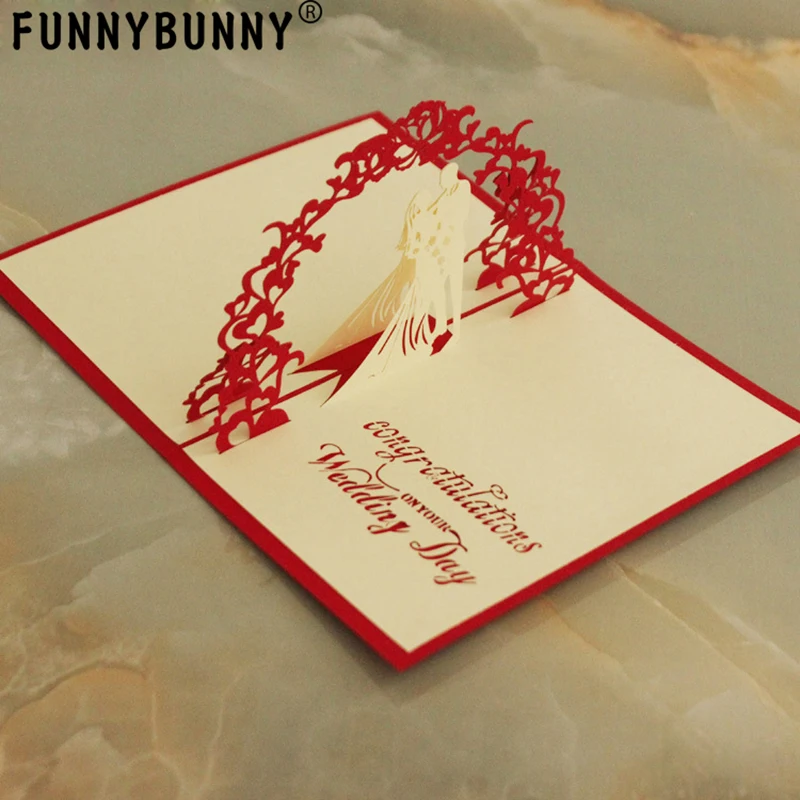 

FANLUS 1pc Handmade 3D Pop Up "Sweet Wedding" Greeting Card Postcard With Matching Envelope(Red)