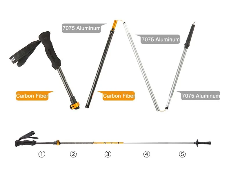 NatureHike складные трости регулируемый телескопический палки для скандинавской ходьбы алюминиевый трекинг штанга рыболовная удочка углеродистая волокно Пеший Туризм ледоруба