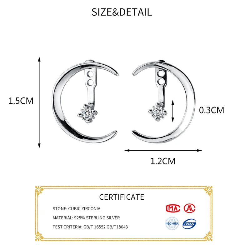 INZATT, настоящее 925 пробы, серебряные, циркониевые, минималистичные, лунные серьги-гвоздики для модных женщин, вечерние, милые, Изящные Ювелирные изделия, аксессуары