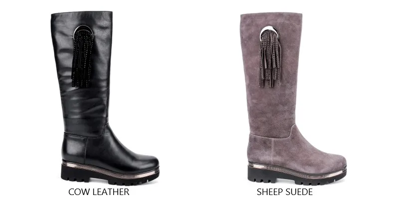 BELISS 2018 natural wool boots knee high women new fashion ladies winter boots fringe genuine leather platfo -  (2)