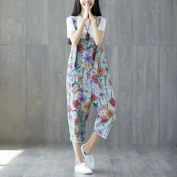 

Denim overalls of large sizes Women Baggy jeans Jumpsuit Wide leg Suspenders harem pants Drop Crotch Printed Rompers YT061-1