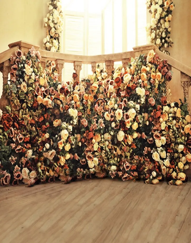 

5x7ft Wooden Floor Flowers Room Photography Backdrops Photo Props Studio Background