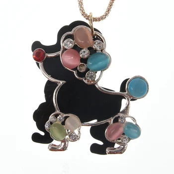 

lovely multicolour rhinestone Poodle Dog Necklace Pendants Souvenir Enamel pet Animal Chain pendant Jewelry
