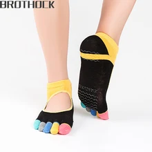 Женские носки для йоги, прямые поставки от производителя, с логотипом Ms. офсетные Нескользящие Хлопковые женские носки для йоги, носки для бега и фитнеса с пятью пальцами