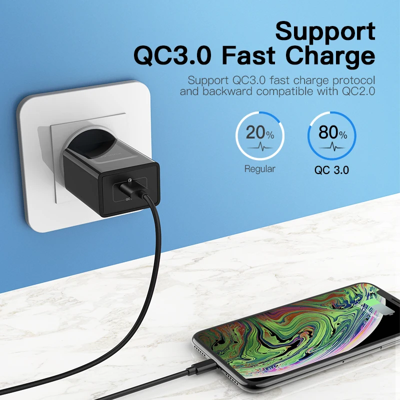 KUULAA USB Charger Quick Charge 3.0 18W fast charging adapter EU US Plug Mobile Phone Charger for iPhone Xiaomi samsung Huawei