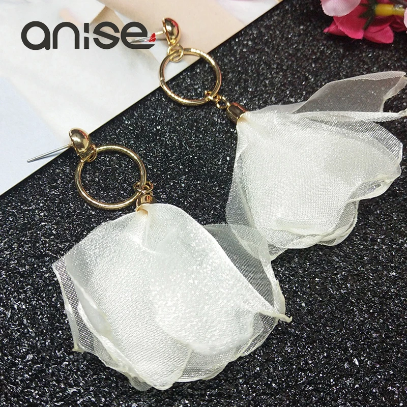

Anise Bohemia White Lace Flower Dangle Earrings Woman Gold Color Hollow Round Big Drop Earring Wedding Jewelry Pendientes