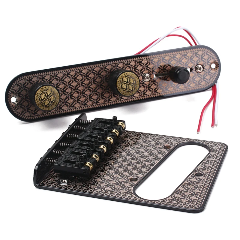 Guitar Bridge & 3 Way Switch Control Knob Plate Set Blackknob shifter
