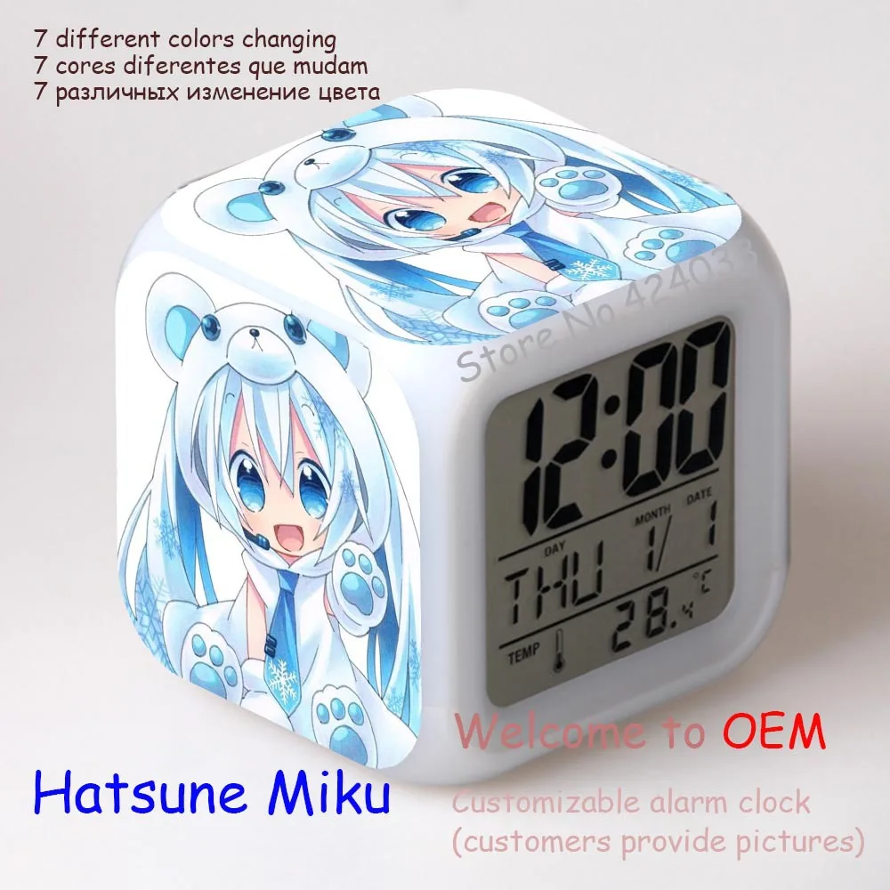 Tsune Miku Hatsune мультяшный будильник светодиодный цветной Ночной светильник сенсорный будильник отправляется на батарею можно настроить на изображение - Цвет: Hatsune Miku