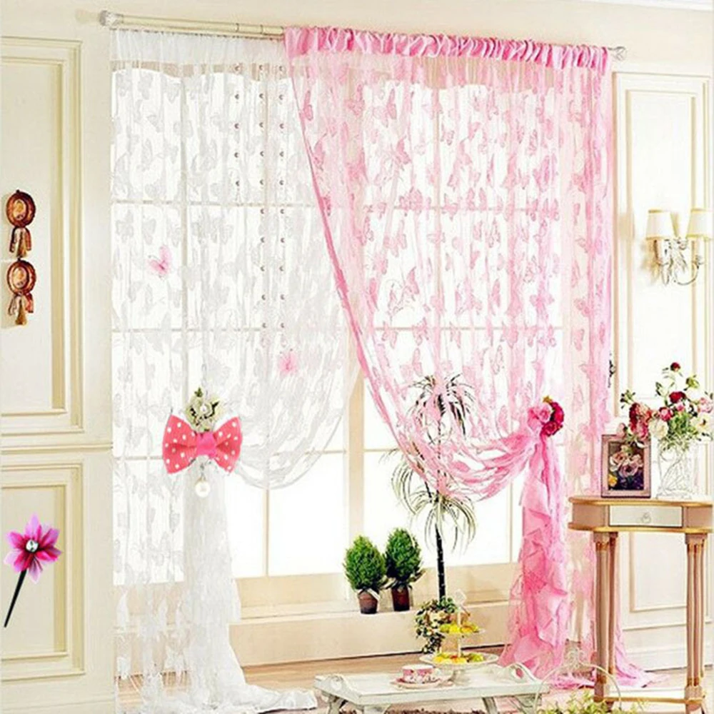 

Tulle Curtains Butterfly 3d Printed Kitchen Decorations Window Treatments Living Room Divider Sheer Voile Curtain Modern Valance