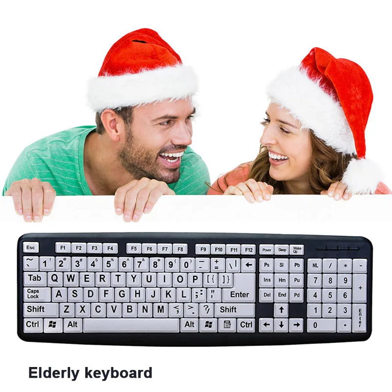 

Newly USB Wired Keyboard for Low Vision Users with Large White Keys Black Letters for Old Men