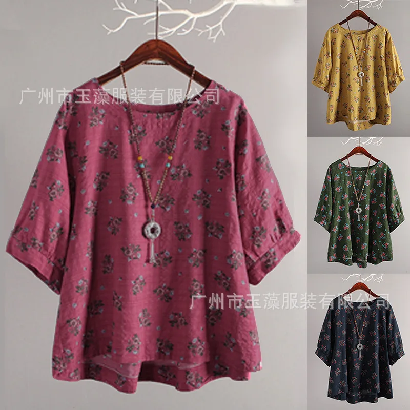 

Best selling women's casual loose boho print shirt cotton and linen shirt T-shirt womens clothing women blouses
