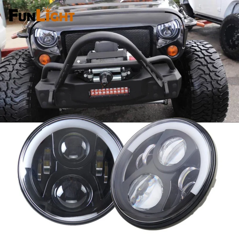 Free shipping 7 LED Headlight with Halo Angel Eye & Turn Signal Lights & DRL for Jeep Wrangler JK Headlamp  (7)