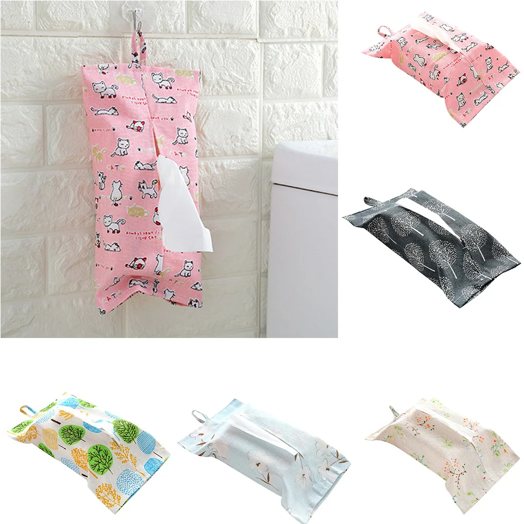

Hanging Flowers Plant Animal Print Tissue Box Cover Paper Towel Cotton Linen Storage Holder Bag Home Decor