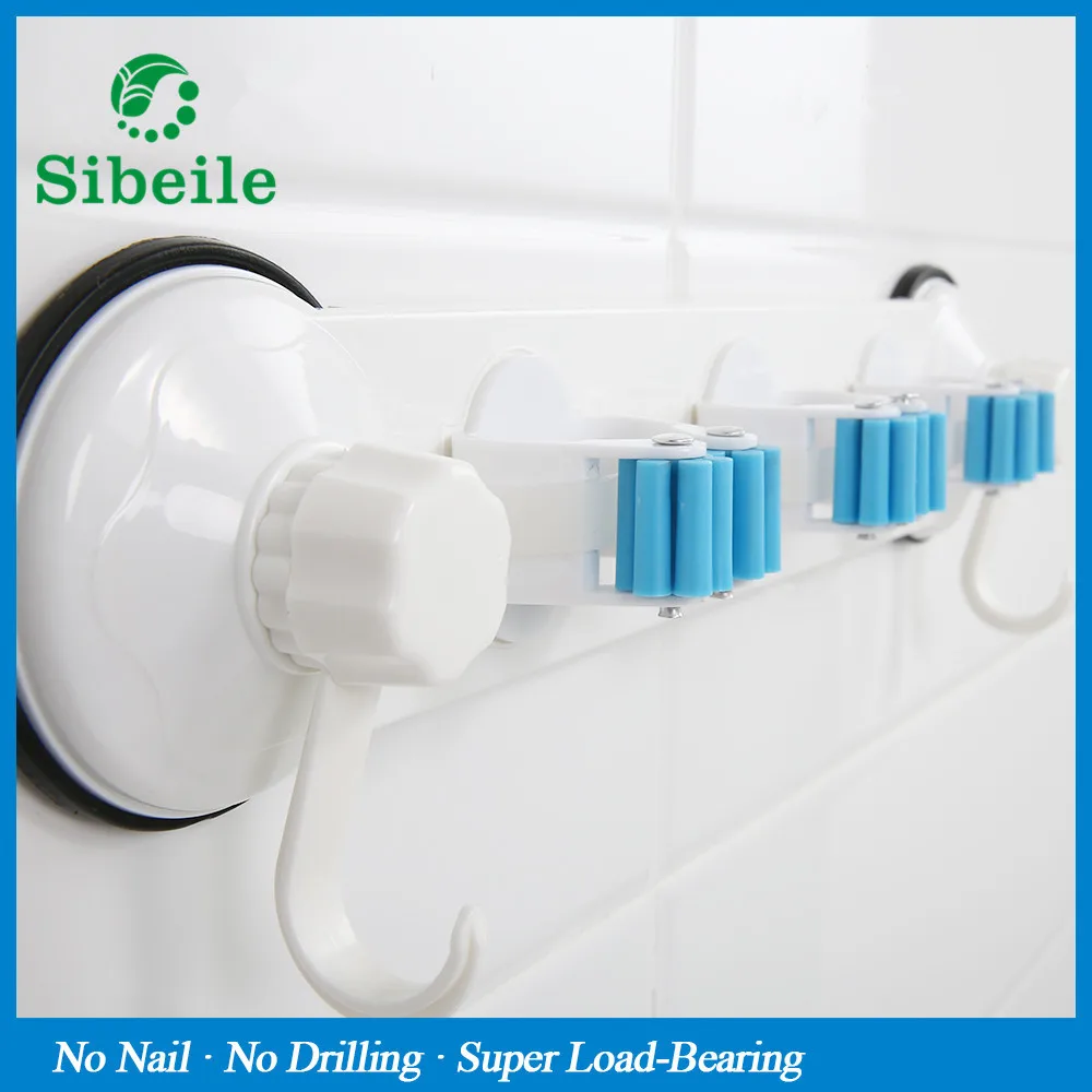Kitchen Wall Mounted Hanger 3 Position Kitchen Storage Mop Broom Holder Tool Plastic Suction Cup Broom Holder Bathroom SBLE