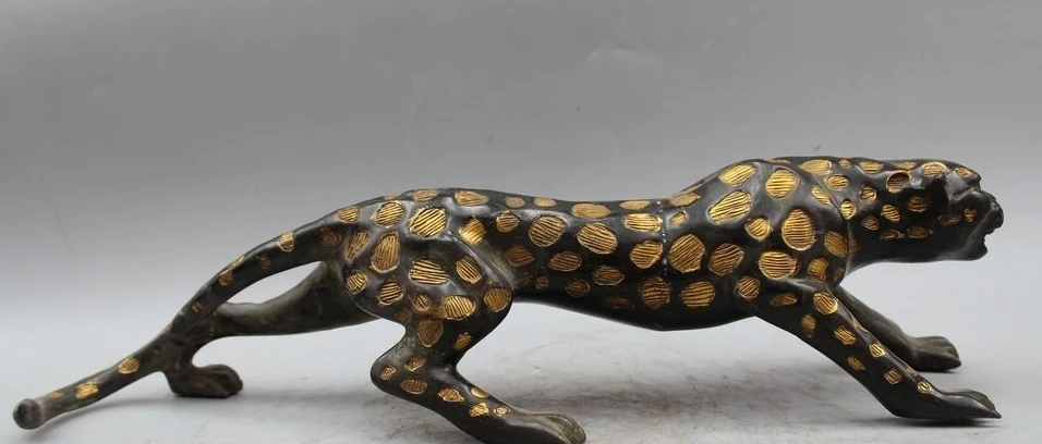 

22" China Chinese Folk Fneg Shui Bronze Gild Leopard Panther Statue Sculpture