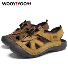 Мужские сандалии мужская повседневная обувь из натуральной кожи дышащие Нескользящие сандалии пляжная обувь на резиновой подошве летний стиль