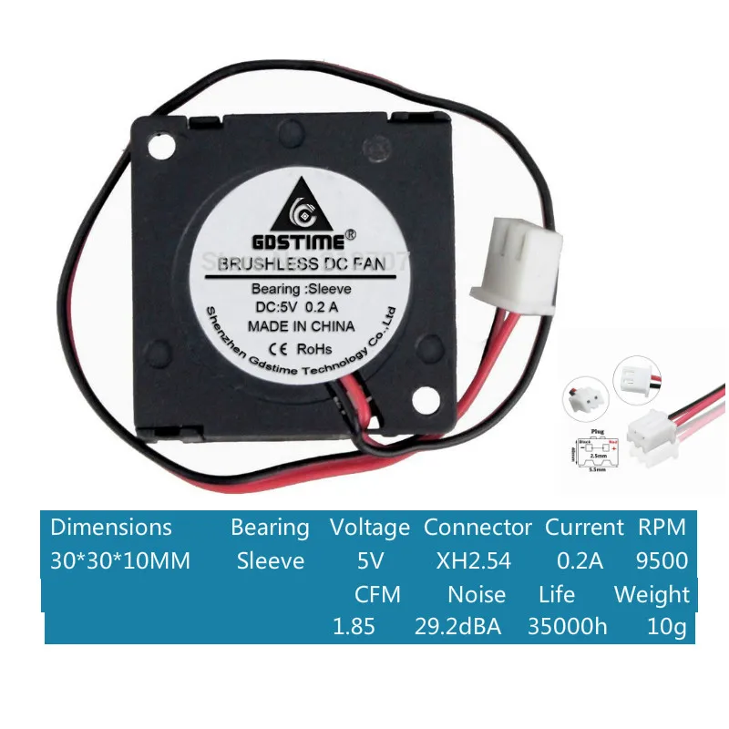 Gdstime 2 шт. DC 5 в 12 В 24 в 3d принтер охладитель 30 мм x 10 мм вентилятор двойной шар 3010 3 см 30x30x10 мм охлаждения небольшой вентилятор рукав