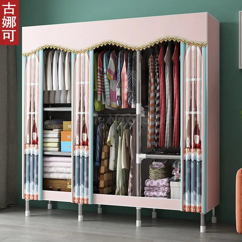 Simple cloth wardrobe steel pipe thickening and thickening reinforcement steel frame economy double rental home wardrobe