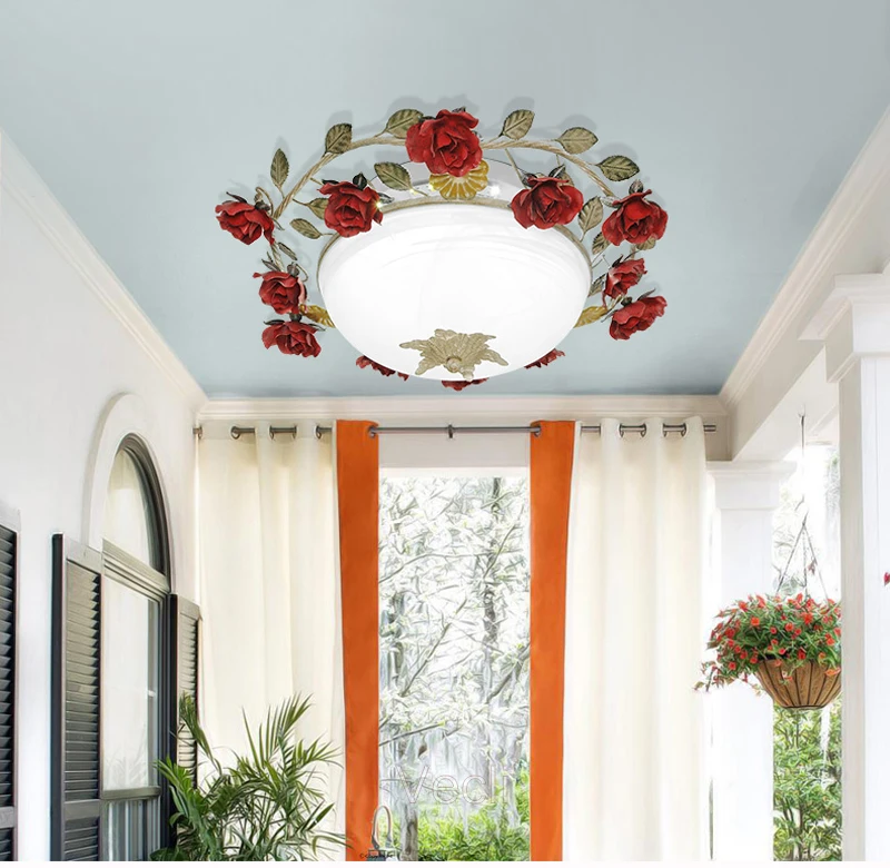 Aer деревенском стиле Сельский Цветок Роза современные светодиодный фонарик для дома для помещения стеклянный потолочный светильник для