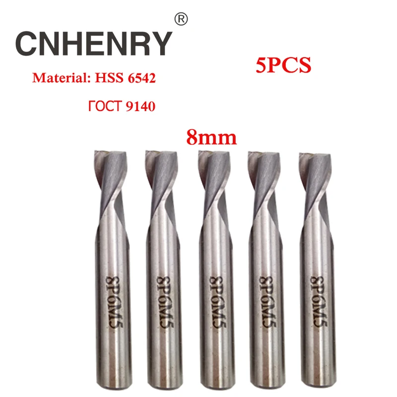 5pcs 2 Flutes 8mm HSS 6542 End Mill Router Bit Set Keyway Milling Cutter for Wood Cutter End