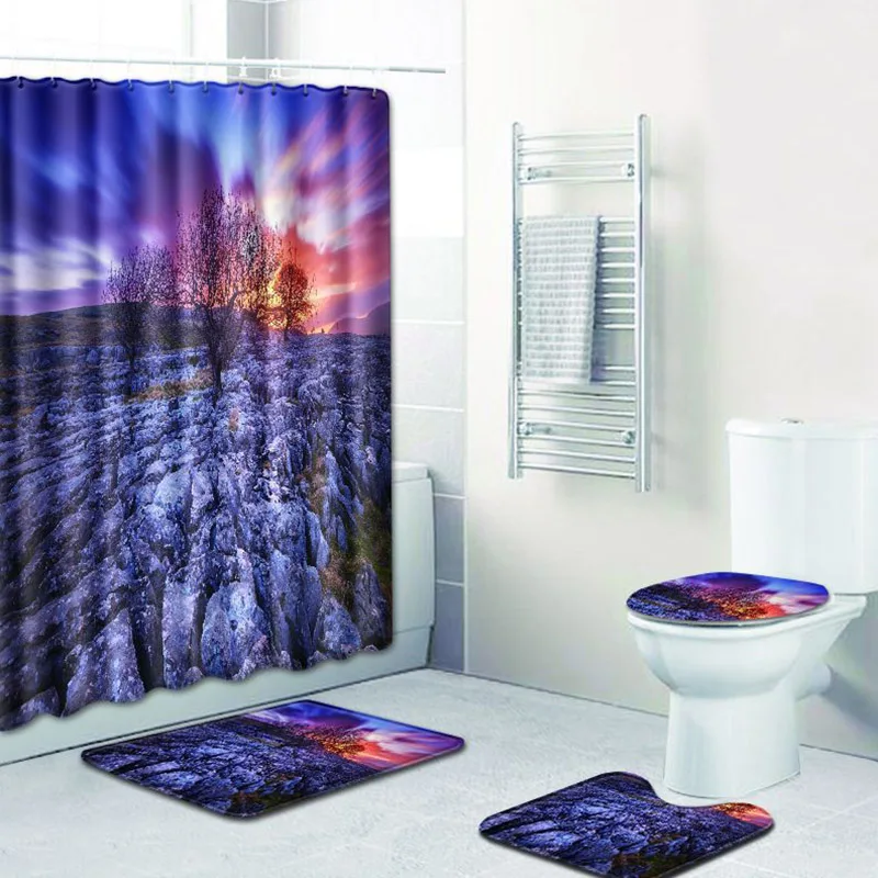 4 компл. для ванной ковер и ковер Sunset glow крышку унитаза для ванной нескользящие ковер пейзаж и занавески