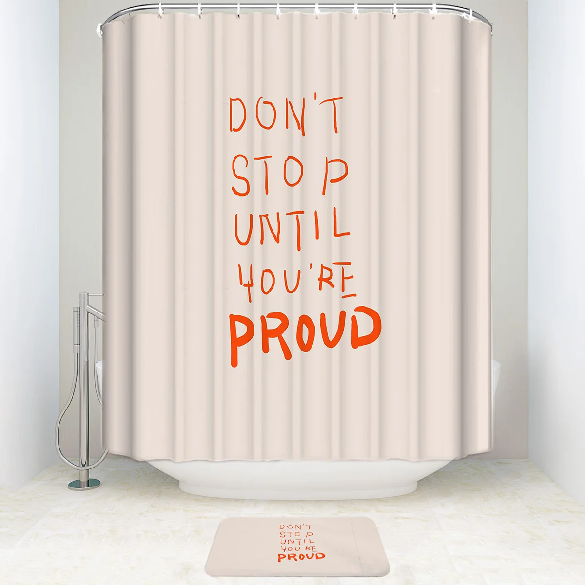 Dont Stop Untill You Are Proud characters Shower Curtain and Mat Set