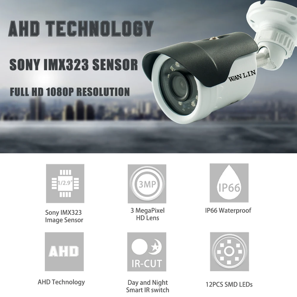 WAN LIN 2.0MP sony IMX323 1080P AHD камера видеонаблюдения Водонепроницаемая камера видеонаблюдения 12 шт. SMD светодиодный 20 метров ночного видения