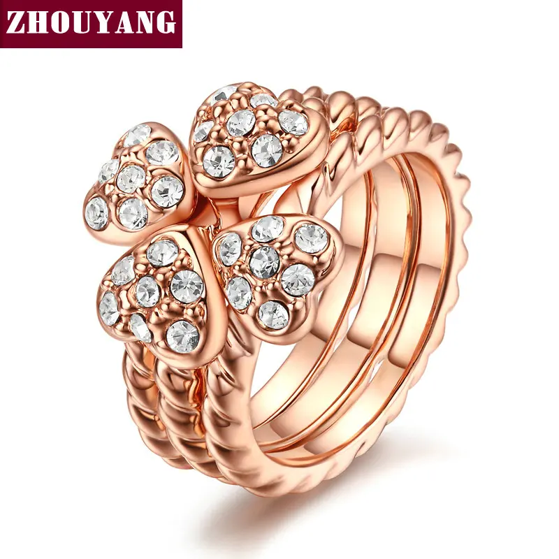 

Top Quality Elegant Four Leaf Clover Rose Gold Color Wedding Ring Austrian Crystals Full Sizes ZYR022 ZYR023