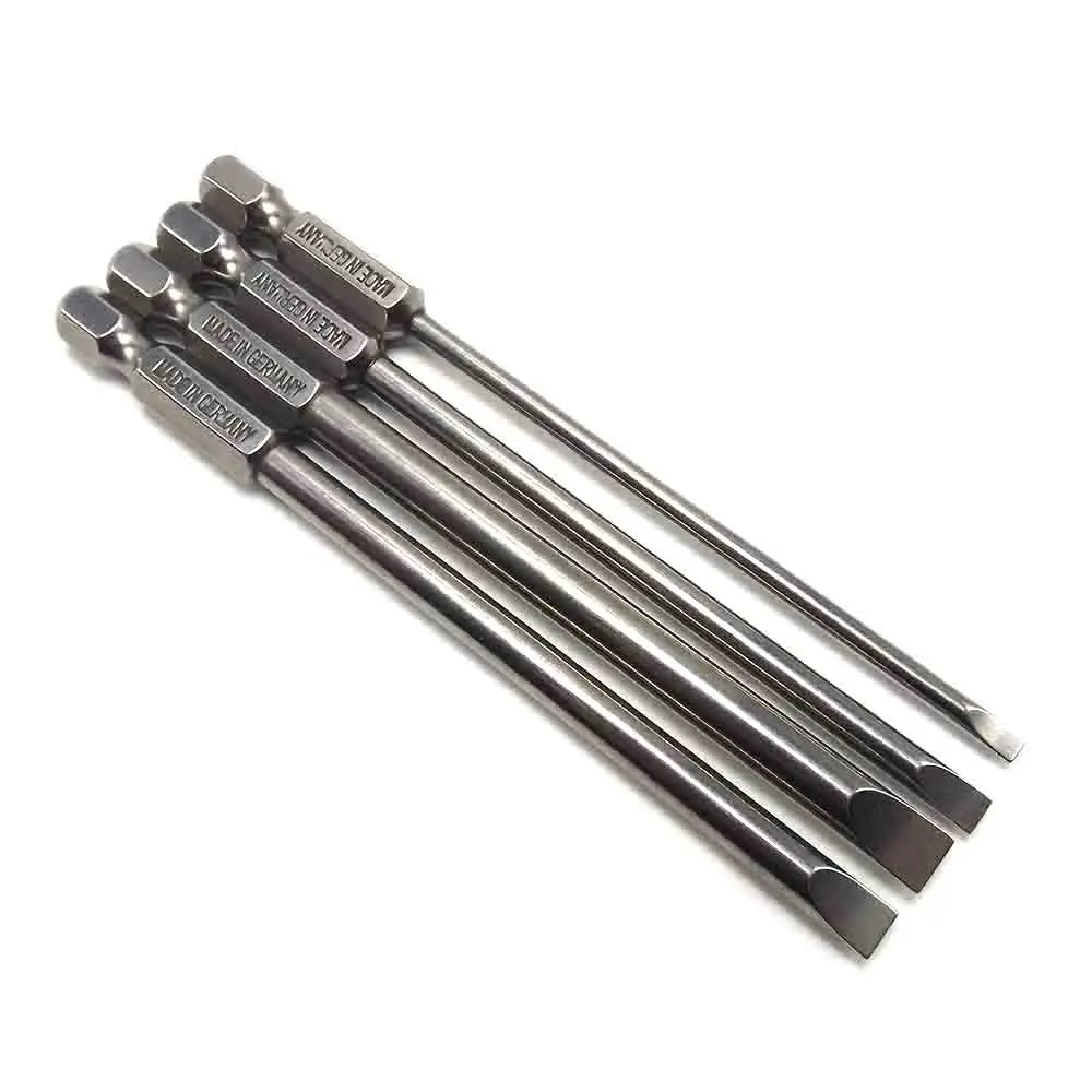 

4pcs 1/4 Inch Hex Shank 100mm Slotted Screwdrivers Bits 3mm-6mm S2 alloy steel Magnetic Flat Head Slotted Tip Screwdrivers Bits