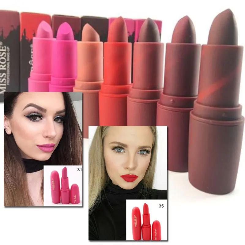 

Miss Rose Matte Lipsticks Sexy Beauty Lips Lipstick Matte Make Up Waterproof Long Lasting Makeup Cosmetics Lip Stick