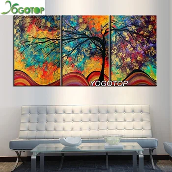 

YOGOTOP DIY Diamond Embroidery Diamond Mosaic Rich tree triptych Square Needlework Full Diamond Painting Cross Stitch Kit VS507