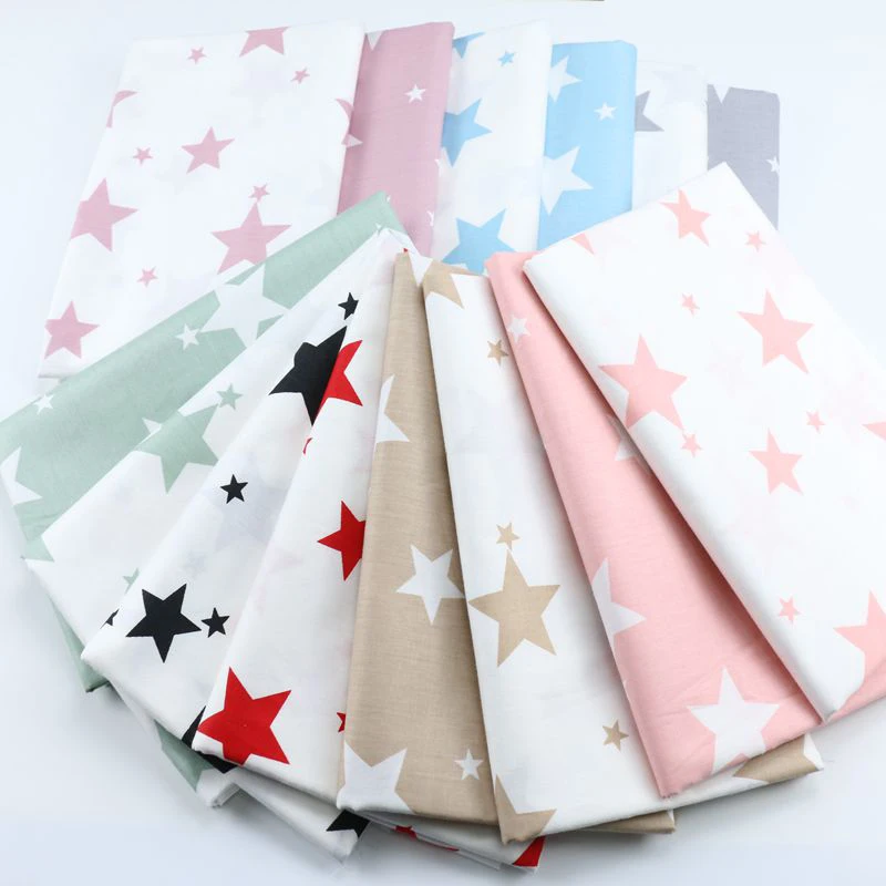 

160cm*50cm cotton PALE MAUVE BLUE GREY GREEN BLACK RED CAMEL PINK WHITE star fabrics for DIY bedding patchwork handwork decor