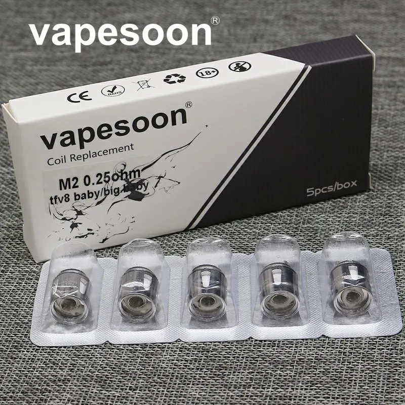 5pcs Baby M2 Coil Replacement Dual Coils Head V8 Baby-M2 Atomizer Core 0.25ohm for TFV8 Baby / TFV8 Big Baby Tank 5pcs Baby M2 Coil Replacement Dual Coils Head V8 Baby-M2 Atomizer Core 0.25ohm for TFV8 Baby / TFV8 Big Baby Tank
