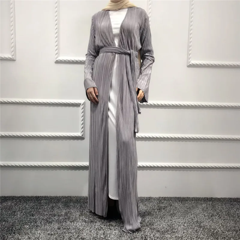 Элегантный мусульманин плиссированные Абаи Платье-туника с расклешенными рукавами кардиган длинные халаты Рамадан Арабский исламский