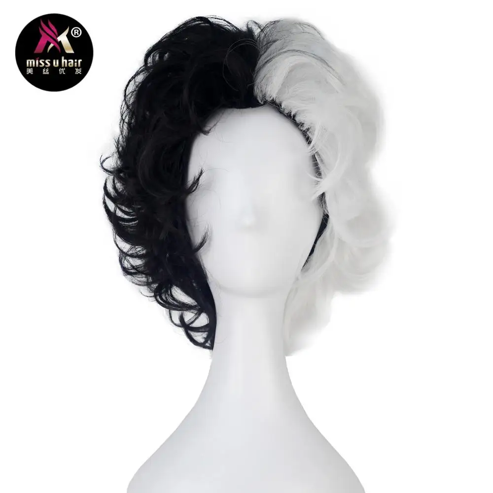 

Miss U Hair High Temperature Fiber Short Curly Hair Reddish Brown Grey Black and White Cosplay Unisex for Halloween Party Wigs