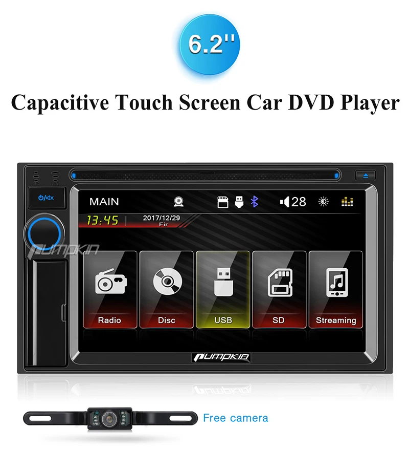 Excellent Pumpkin 2 Din 6.2" Touchscreen WINCE OS Car Radio DVD Player Support MP4 MP5 HD 1080P Video Audio FM/AM RDS Radio Player 2