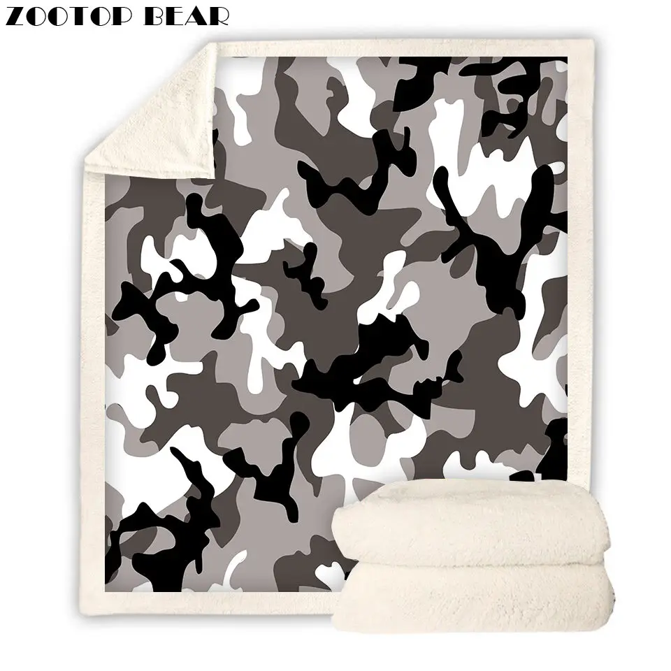 

Gray Camouflage 3D Printed Throw Blanket Portable Picnic Baby Home Sherpa Blanket Travel Couch Quilt Cover for Kids and Adult