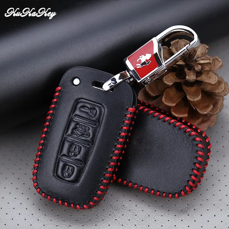 Genuine Leather Remote 4 Buttons Fob Car Key Case Holder Covers For