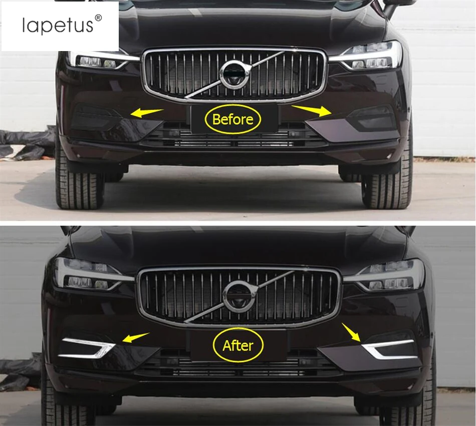 Lapetus Accessories Fit For VOLVO XC60 2018 2019 Chrome Bright Front Head Fog Lights Lamp Eyelid