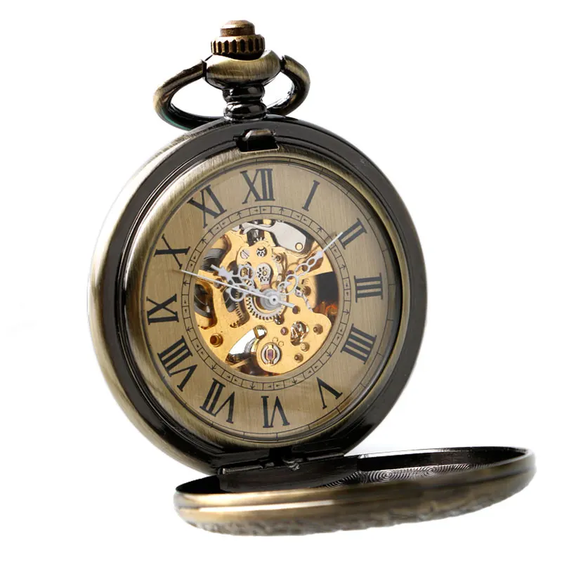 Роскошные Бронзовые стимпанк изысканный римские цифры автоматические механические fob стильный Для женщин мужские карманные часы relogio de bolso стимпанк часы
