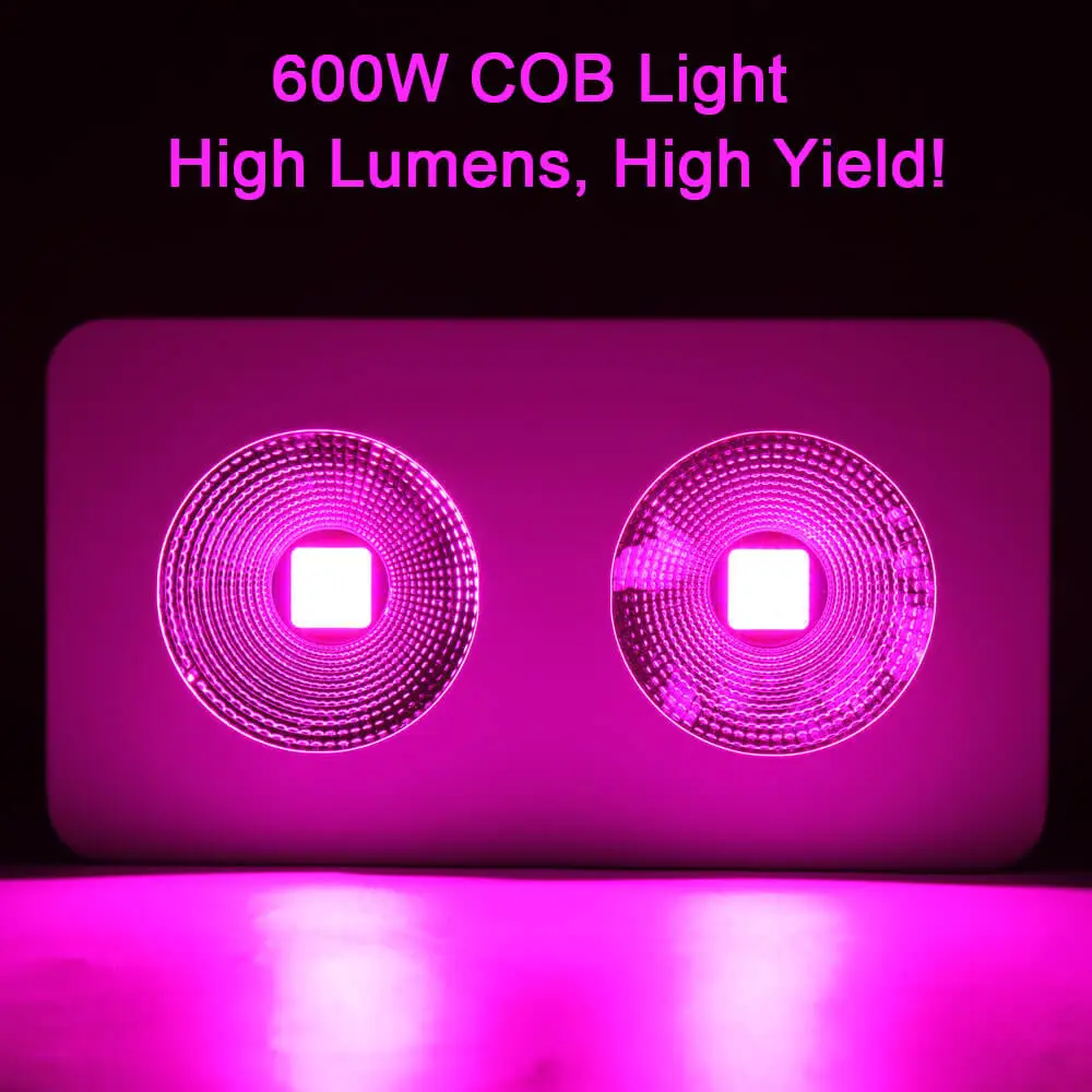 Светодиодный свет для выращивания COB 600 Вт полный спектр высоких люменов с ИК УФ-диодами, 90 степень отражения для комнатных для растений; для