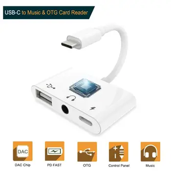 

3 In 1 Type-C Adapter 5V/3A PD Fast Charging Splitter USB-C To Music 3.5mm/OTG Card Reader/Ethernet OTG Adapter