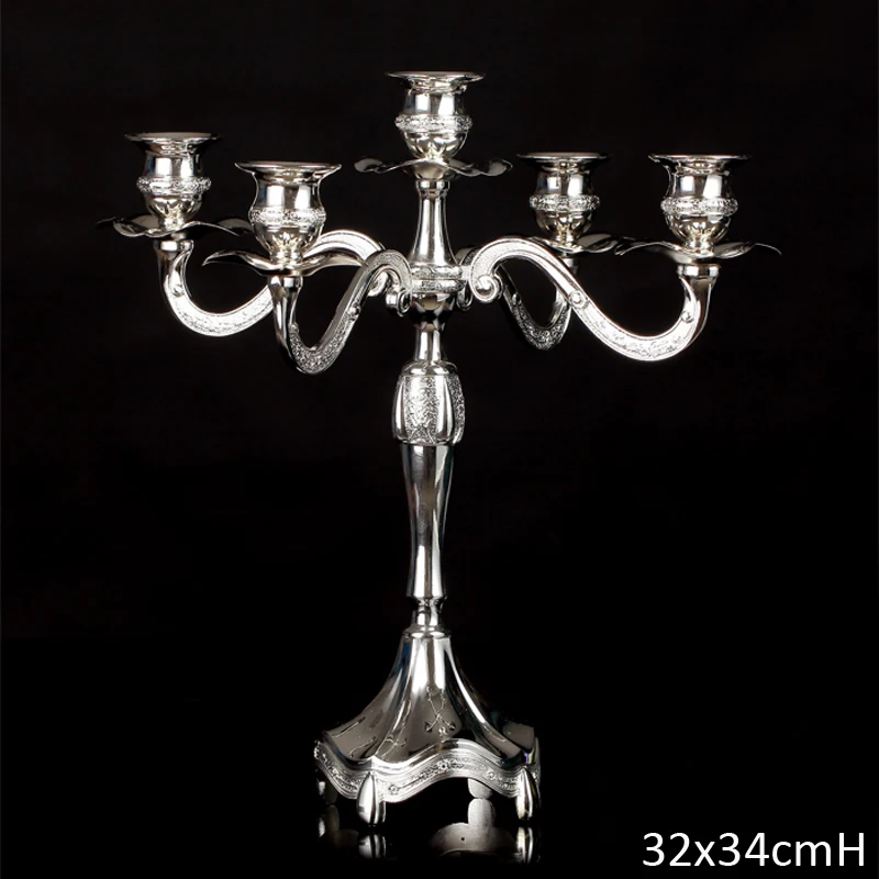 Elegant European Accents Shiny Silver Plating Metal Pillar Candelabra Wedding Centerpiece Chic Decor Candle Holder Elegant European Accents Shiny Silver Plating Metal Pillar Candelabra Wedding Centerpiece Chic Decor Candle Holder