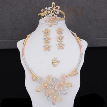 

GODKI Luxury Leaf Flower 4PCS Cubic Zircon CZ Nigerian Jewelry sets For Women Dubai Bridal jewelry sets indian Gold Jewelry Sets