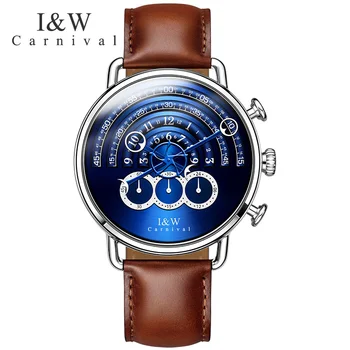 

Carnival IW luxus marke runway Einzigartige design uhren männer chronograph stoppuhr saphir uhr lederband relogio saat reloj