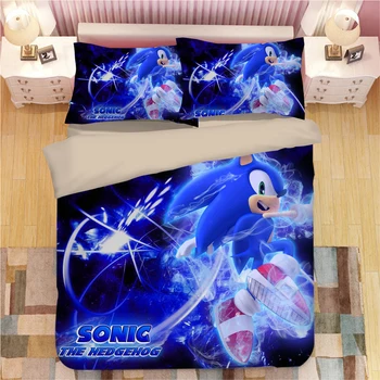 

3D Sonic The Hedgehog Bedding Sets cartoon Duvet Covers Pillowcases 3d blue anime quilt cover twin full queen king bedclothes